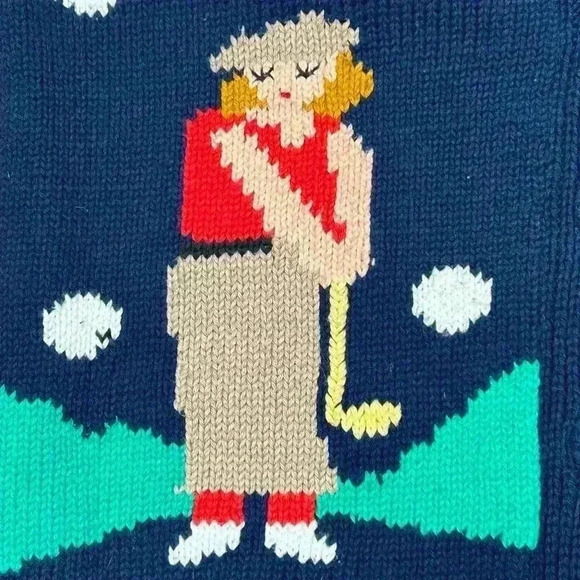 Lumy Hand Knitted Vintage Golf Theme Cardigan Sweater Size Large - Picture 3 of 7